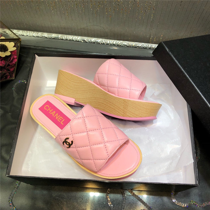 High Quality Luxury Chanel Embroidered Wedge Platform Slippers – Style 58662 product detail