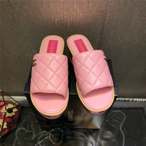 High Quality Luxury Chanel Embroidered Wedge Platform Slippers – Style 58662 product detail
