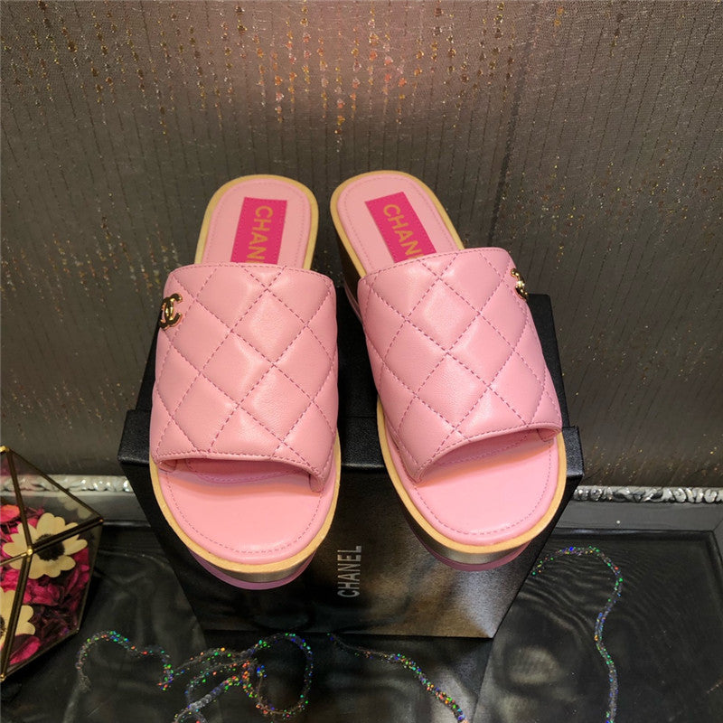 High Quality Luxury Chanel Embroidered Wedge Platform Slippers – Style 58662 product detail