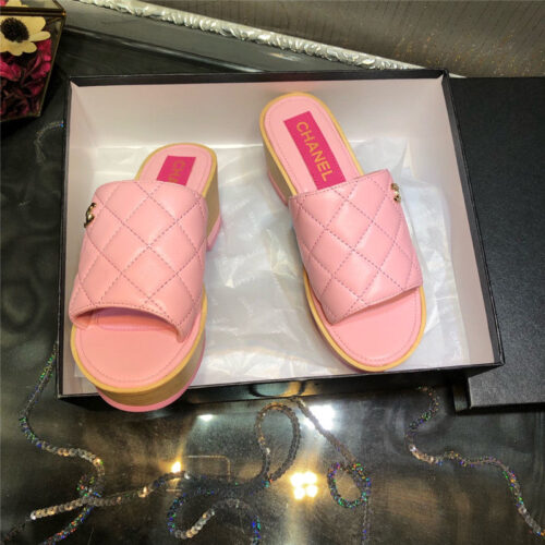 High Quality Luxury Chanel Embroidered Wedge Platform Slippers – Style 58662 product detail