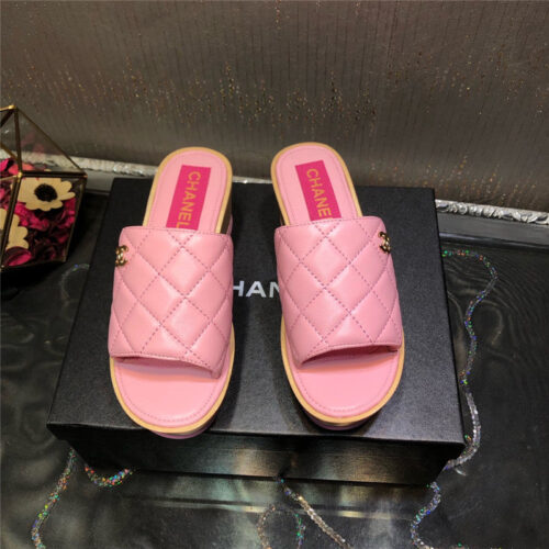 High Quality Luxury Chanel Embroidered Wedge Platform Slippers – Style 58662 product detail