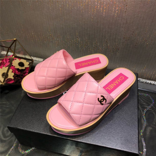 High Quality Luxury Chanel Embroidered Wedge Platform Slippers – Style 58662 alternate view
