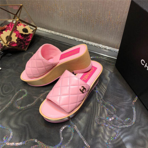 High Quality Luxury Chanel Embroidered Wedge Platform Slippers – Style 58662 product detail