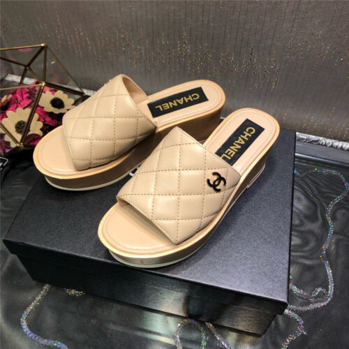 High Quality Luxury Chanel Embroidered Wedge Platform Slippers alternate view