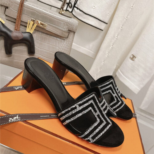 High Quality Luxury Hermes Chunky Heel Sandals Slippers
