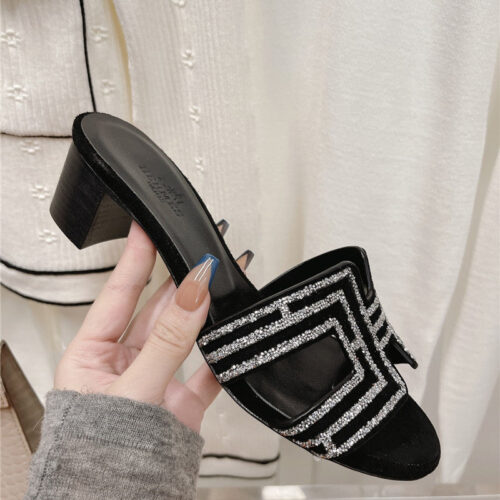 High Quality Luxury Hermes Chunky Heel Sandals Slippers product detail