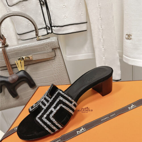 High Quality Luxury Hermes Chunky Heel Sandals Slippers product detail