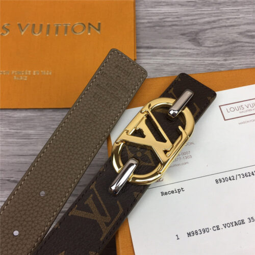 High Quality Luxury Louis Vuitton Logo Buckle Leather Belt – Style 45286 product detail