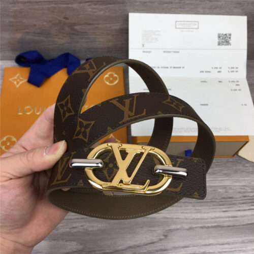 High Quality Luxury Louis Vuitton Logo Buckle Leather Belt – Style 45286 product detail