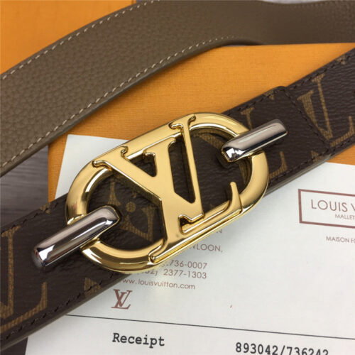 High Quality Luxury Louis Vuitton Logo Buckle Leather Belt – Style 45286 product detail