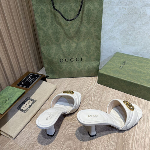 High Quality Luxury Gucci GG High Heel Slippers Sandals – Style 57011 product detail