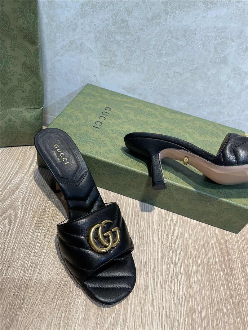 High Quality Luxury Gucci GG High Heel Slippers Sandals product detail