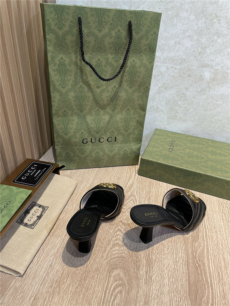 High Quality Luxury Gucci GG High Heel Slippers Sandals product detail