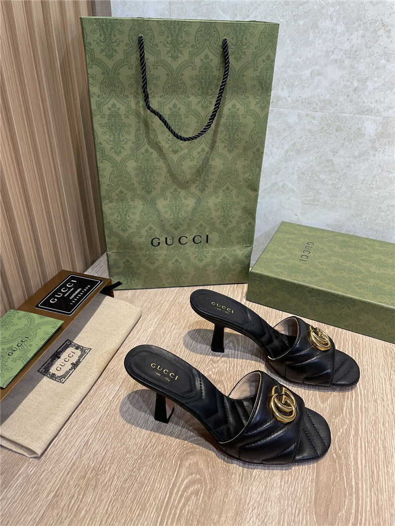 High Quality Luxury Gucci GG High Heel Slippers Sandals product detail