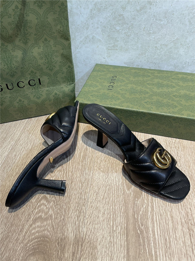 High Quality Luxury Gucci GG High Heel Slippers Sandals product detail