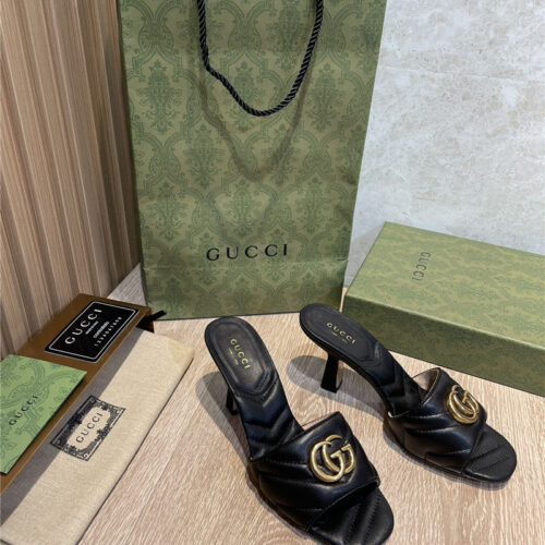 High Quality Luxury Gucci GG High Heel Slippers Sandals
