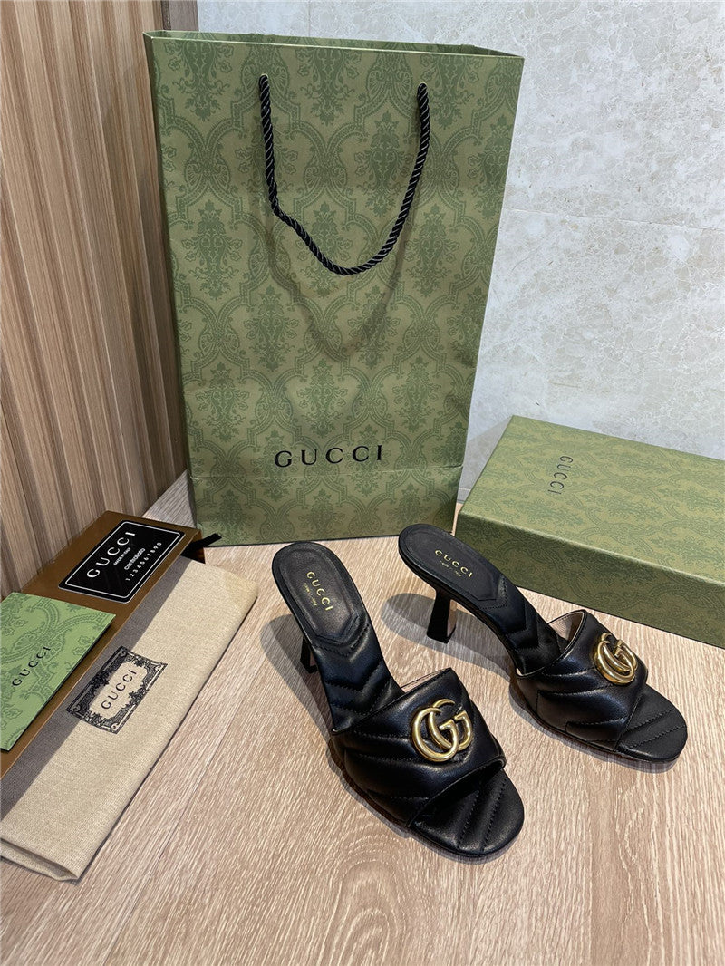 High Quality Luxury Gucci GG High Heel Slippers Sandals