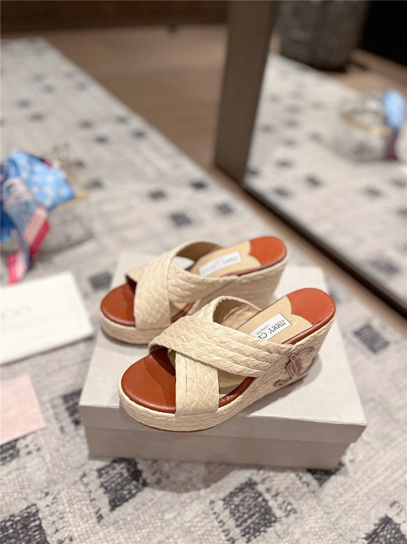 High Quality Luxury Jimmy Choo Hand-Woven Platform Sandals