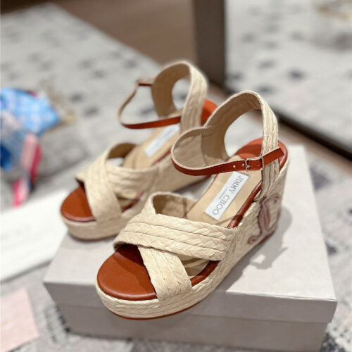 High Quality Luxury Jimmy Choo Hand-Woven Platform Sandals – Style 63063