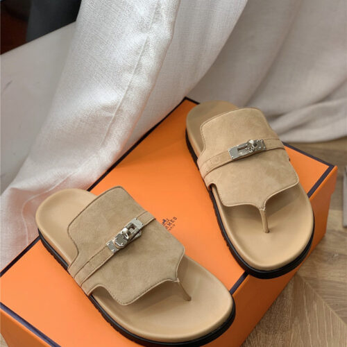 High Quality Luxury Hermes Kelly Buckle Flip Flops