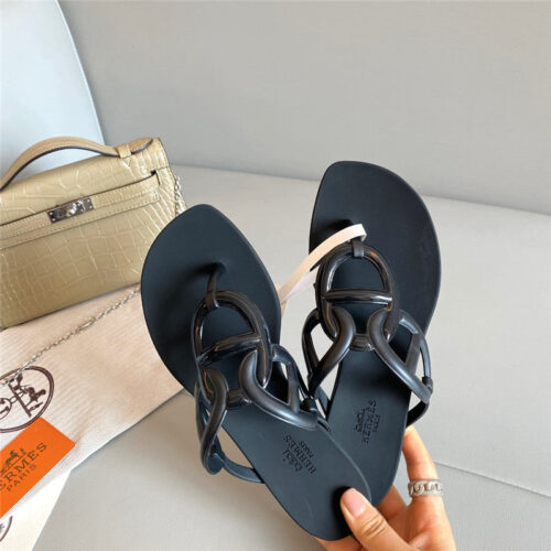 High Quality Luxury Hermes New Pig Nose Chain Flip Flops alternate view