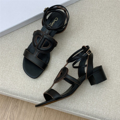 High Quality Luxury Dior Cd Logo Block Heel Cutout Sandals product detail