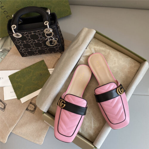 High Quality Luxury Gucci Horsebit Color Block Muller Half Slippers – Style 29075 product detail
