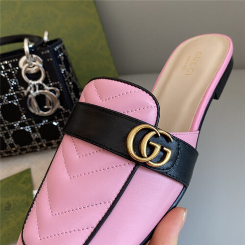 High Quality Luxury Gucci Horsebit Color Block Muller Half Slippers – Style 29075 product detail