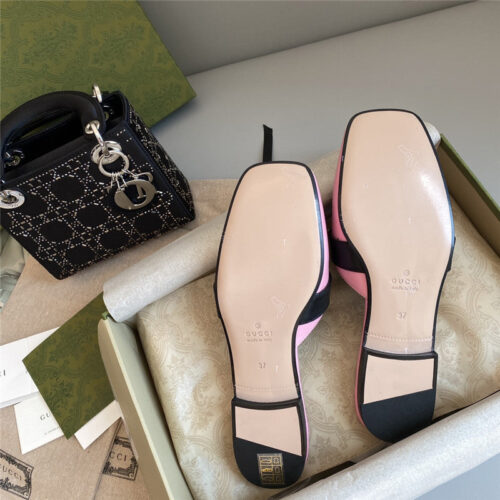 High Quality Luxury Gucci Horsebit Color Block Muller Half Slippers – Style 29075 product detail