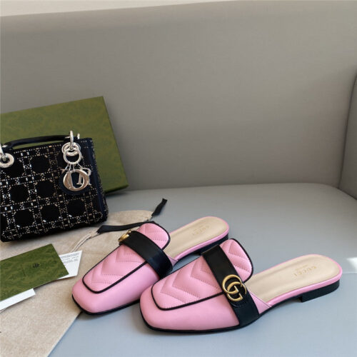 High Quality Luxury Gucci Horsebit Color Block Muller Half Slippers – Style 29075