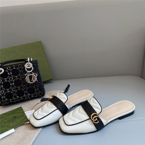 High Quality Luxury Gucci Horsebit Color Block Muller Half Slippers – Style 27379