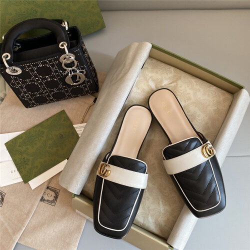 High Quality Luxury Gucci Horsebit Color Block Muller Half Slippers product detail