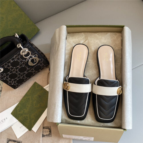 High Quality Luxury Gucci Horsebit Color Block Muller Half Slippers product detail