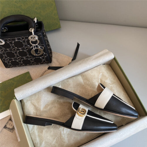 High Quality Luxury Gucci Horsebit Color Block Muller Half Slippers product detail