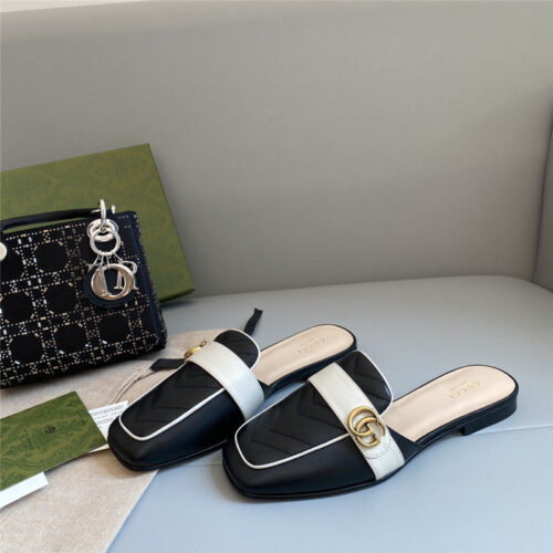 High Quality Luxury Gucci Horsebit Color Block Muller Half Slippers