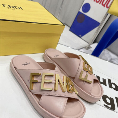 High Quality Luxury Fendi Metal Logo Slides