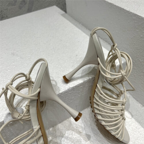 High Quality Luxury Bottega Veneta Cotton Woven Round Toe Heeled Sandals product detail
