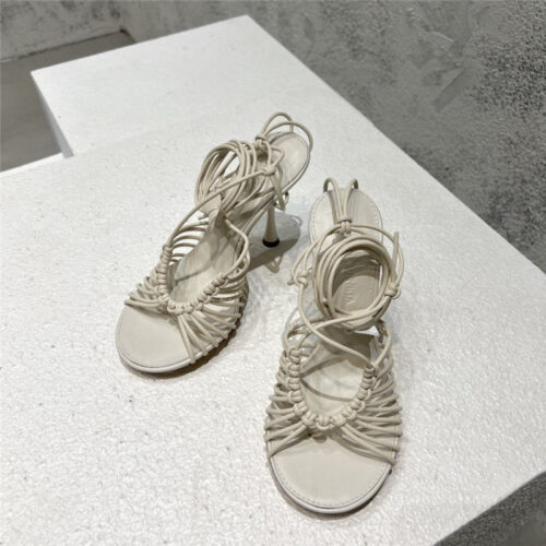 High Quality Luxury Bottega Veneta Cotton Woven Round Toe Heeled Sandals alternate view