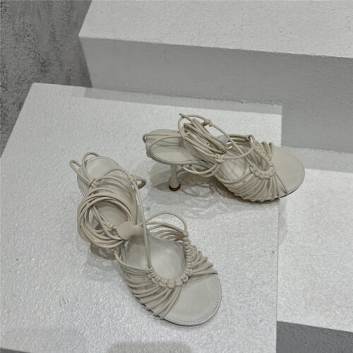High Quality Luxury Bottega Veneta Cotton Woven Round Toe Heeled Sandals