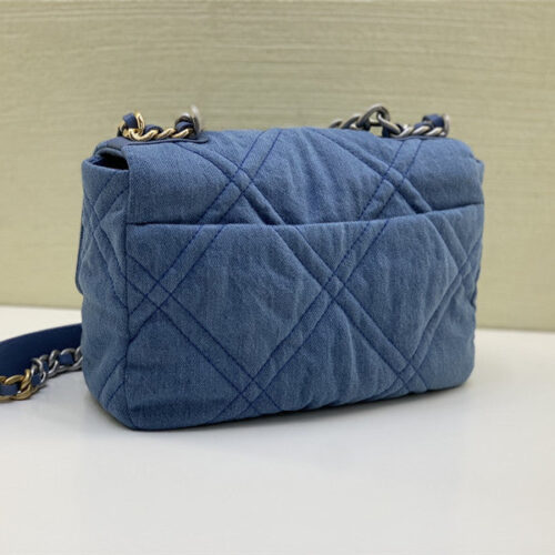 High Quality Luxury Chanel Denim Light Silver 19 Bag alternate view