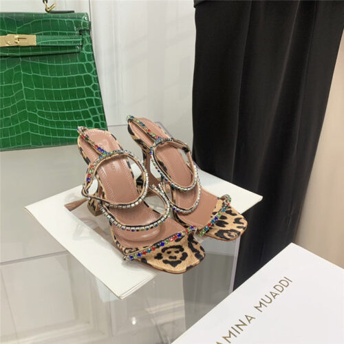 High Quality Luxury Amina Muaddi Rhinestone Heeled Sandals – Style 06499
