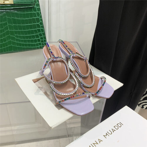 High Quality Luxury Amina Muaddi Rhinestone Heeled Sandals – Style 42659