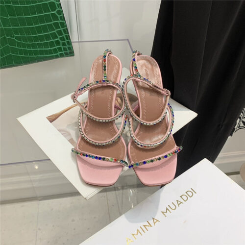 High Quality Luxury Amina Muaddi Rhinestone Heeled Sandals – Style 44355 product detail