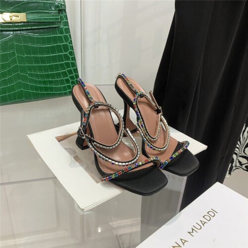 High Quality Luxury Amina Muaddi Rhinestone Heeled Sandals