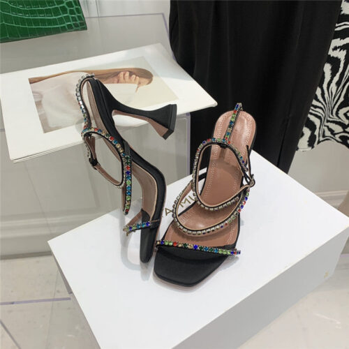 High Quality Luxury Amina Muaddi Rhinestone Heeled Sandals product detail