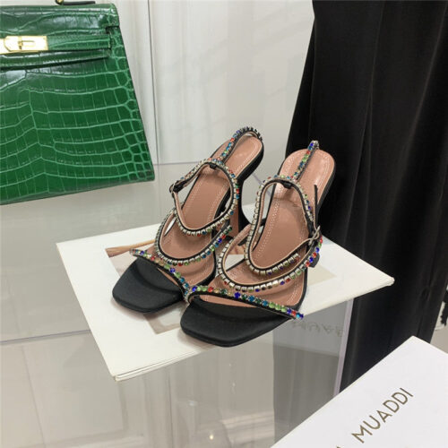 High Quality Luxury Amina Muaddi Rhinestone Heeled Sandals alternate view
