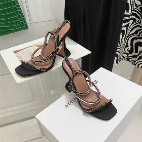 High Quality Luxury Amina Muaddi Rhinestone Heeled Sandals product detail