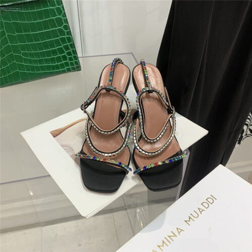 High Quality Luxury Amina Muaddi Rhinestone Heeled Sandals product detail