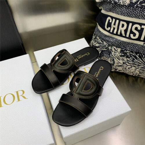 High Quality Luxury Dior Cd Logo Block Heel Cutout Slippers product detail