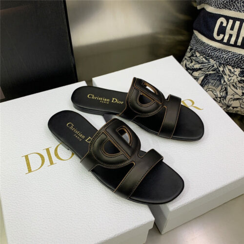 High Quality Luxury Dior Cd Logo Block Heel Cutout Slippers